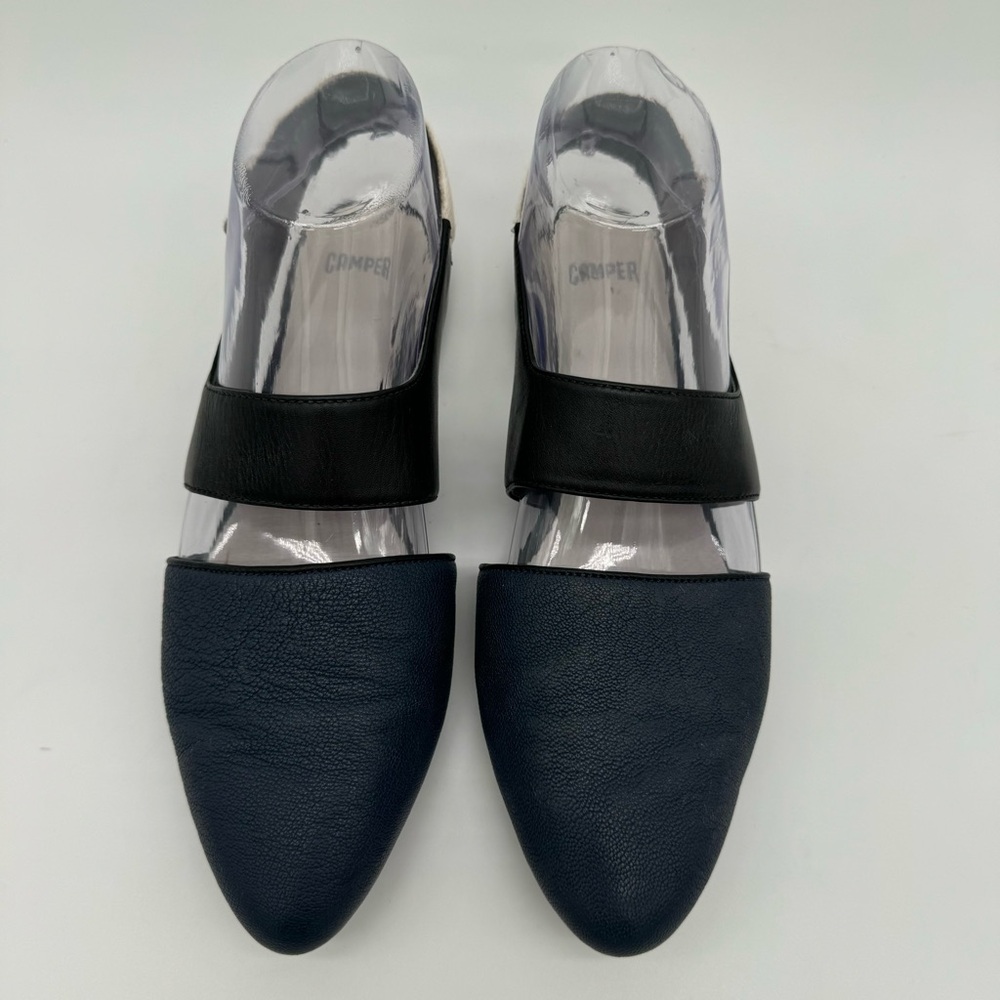 Camper Isadora Blue Black Leather White Calf Hair Cutout Flats Size EU 37/US 7 - Picture 4 of 15